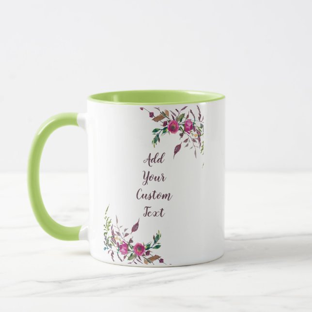 Loose pink watercolor flowers customizable mug (Left)