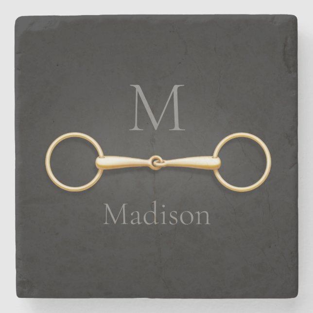Loose Ring Snaffle Bit Monogrammed Equestrian Stone Coaster (Front)
