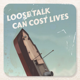 Loose Talk Cost Lives WW2 Poster Square Paper Coaster
