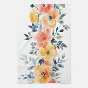 Loose Watercolor Blooms Elegant  Tea Towel
