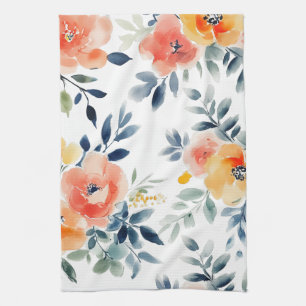 Loose Watercolor Blooms Elegant  Tea Towel