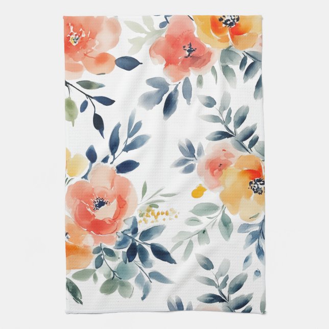 Loose Watercolor Blooms Elegant  Tea Towel (Vertical)