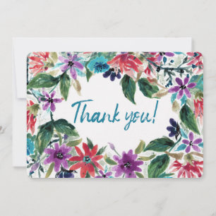 Loose Watercolor Painted Flowers   Thank You Card