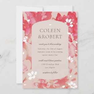Loose Watercolor Pink Floral Blush Coral Wedding Invitation