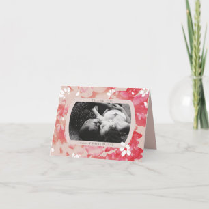 Loose Watercolor Pink Floral Coral Wedding Photo Thank You Card