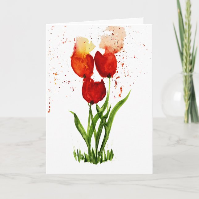 Loose Watercolor Tulips ~ Blank Inside Card (Front)