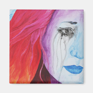 Loosing Color Surreal Rainbow Woman Original Art Magnet