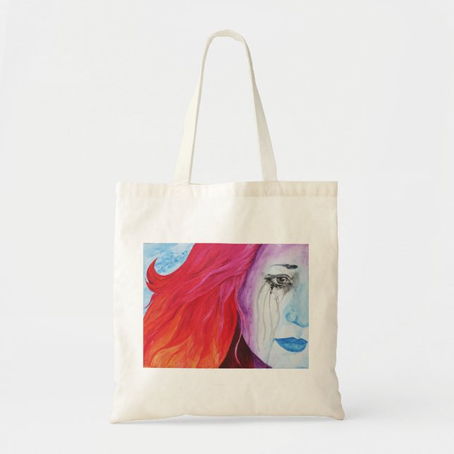 Loosing Colour Girl Crying Surreal Rainbow Goth Ar Tote Bag (Front)