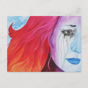 Loosing Colour Surreal Rainbow Woman Portrait Art Postcard