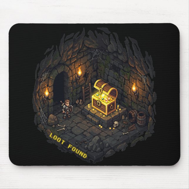 Loot Found Fantasy Dungeon Pixel Art Design Mouse Mat (Front)