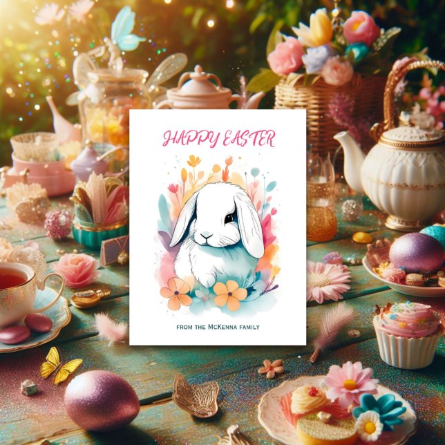 Lop Ear Rabbit Spring Flowers Watercolor Easter Holiday Postcard (Creator Uploaded)