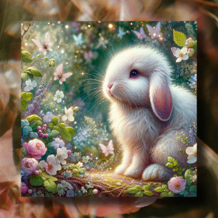 Lop Eared Bunny Butterflies Spring Flowers Holiday Card