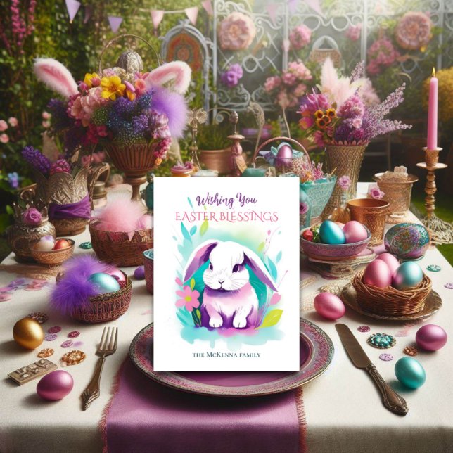 Lop Eared Bunny Floral Watercolor Easter Holiday Postcard (Creator Uploaded)