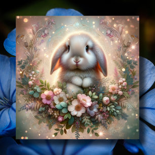 Lop Eared Bunny Flower Fantasy Easter Holiday Card
