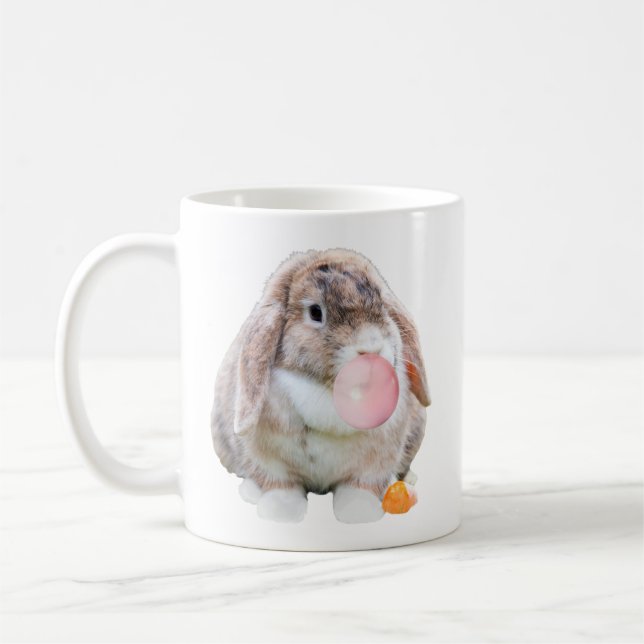 Lop Eared Bunny Rabbie Bubble Gum Cute Coffee Mug (Left)