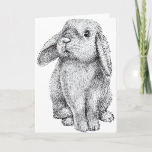 Lop Eared Bunny Rabbit Cute Easter Drawing Long Sl Card