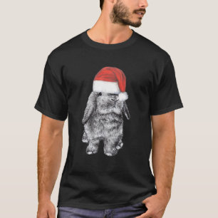 Lop Eared Bunny Rabbit In Santa Claus Hat For Chri T-Shirt
