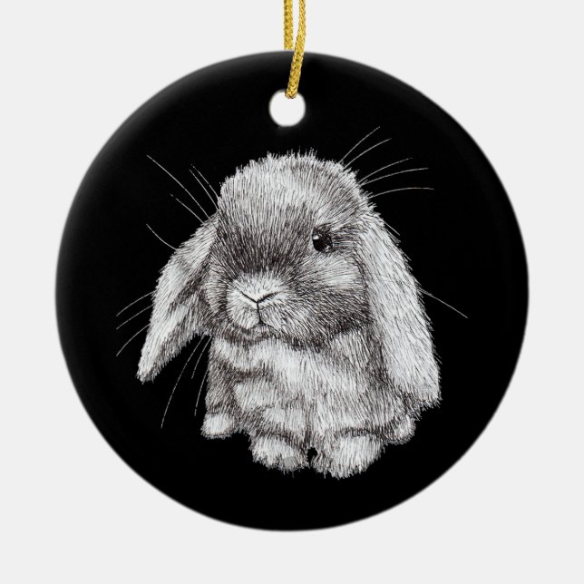 Lop Eared Bunny Rabbit Sketch Mens Womens Children Ceramic Tree Decoration (Front)