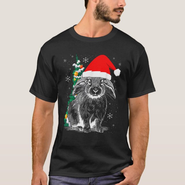 Lop Eared Bunny Rabbit Wearing Christmas Santa Cla T-Shirt (Front)