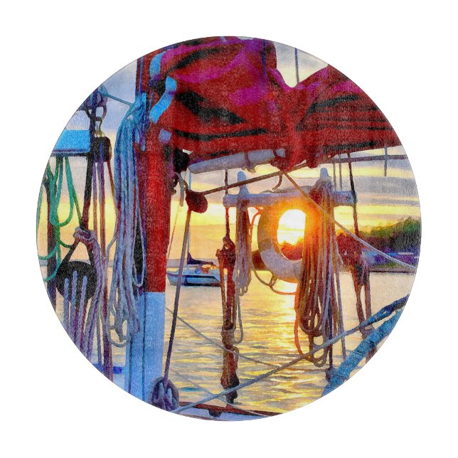 Lopez Island Sunset on Sailboats Cutting Board (Front)