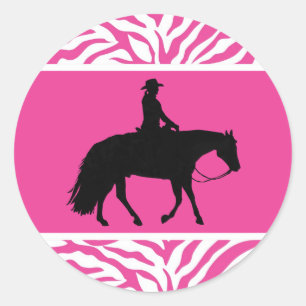 Loping Black Western Pleasure Horse Silhouette Classic Round Sticker