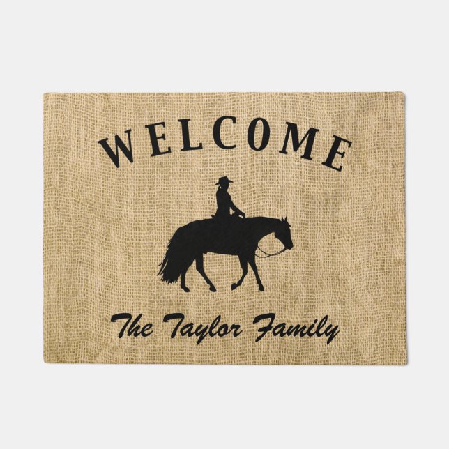 Loping Black Western Pleasure Horse Silhouette Doormat (Front)