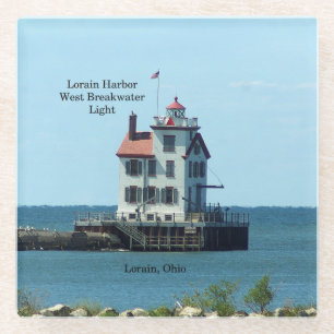 Lorain Harbour West Breakwater Light glass Coaster