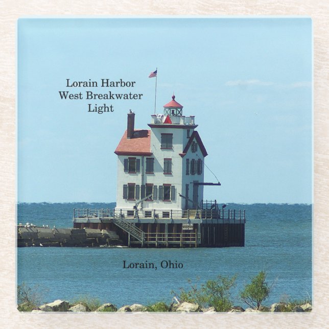 Lorain Harbour West Breakwater Light glass Glass Coaster (Front)