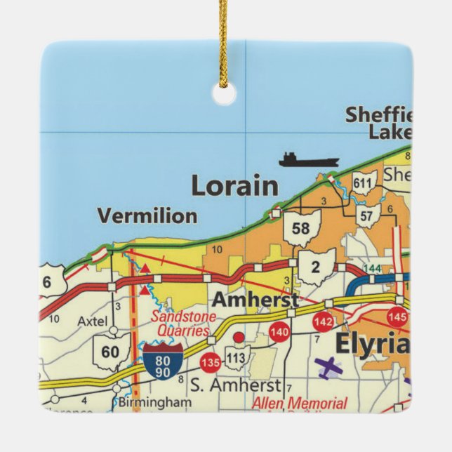 Lorain Ohio Road Map Ceramic Ornament (Back)