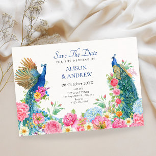 loral bird peacock wedding save the date