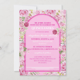 loral Rose Pink Quinceanera Invitation