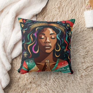 Lord Bless and Keep You Christmas Black Woman Cushion