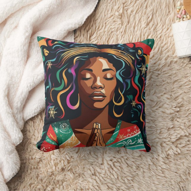 Lord Bless and Keep You Christmas Black Woman Cushion (Blanket)