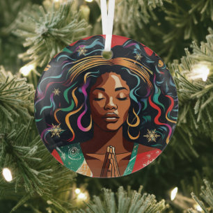 Lord Bless and Keep You Christmas Black Woman Glass Tree Decoration