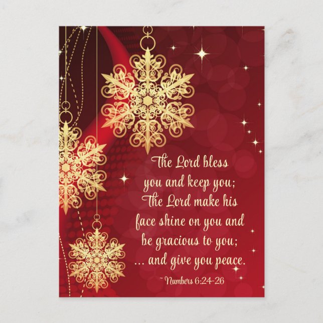 Lord Bless You Bible Elegant Christmas Red Gold Holiday Postcard (Front)