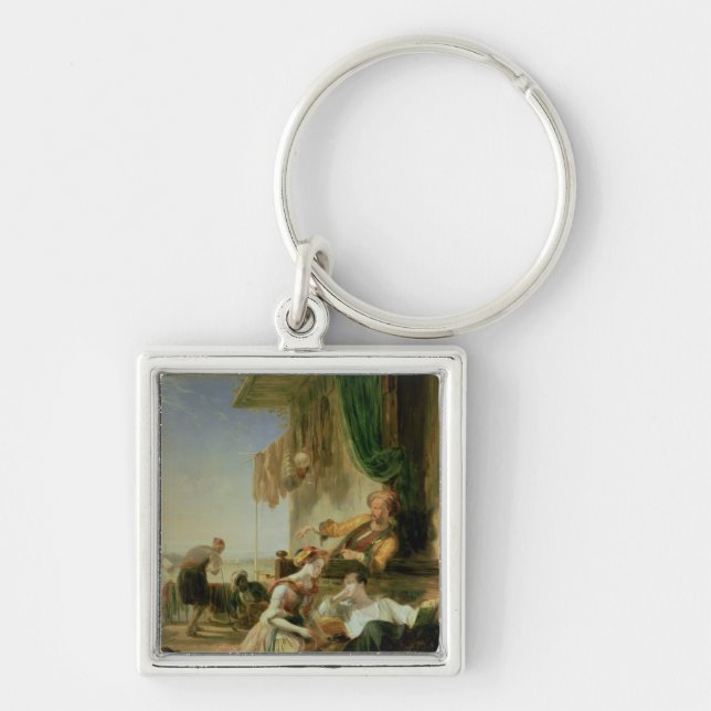 Lord Byron reposing in the house Key Ring (Front)