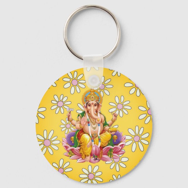 Lord Ganesh Divine Yellow Floral keychain (Front)