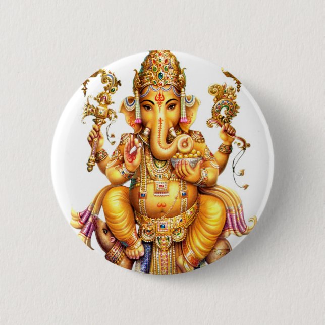LORD GANESH HINDU GOD 6 CM ROUND BADGE (Front)