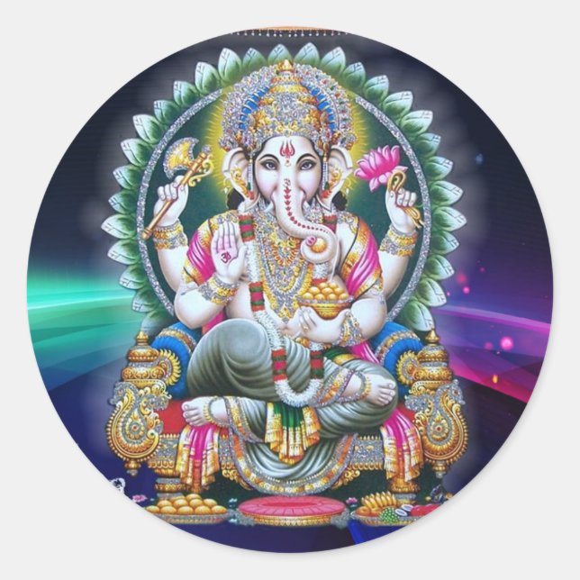 LORD GANESH HINDU GOD CLASSIC ROUND STICKER (Front)