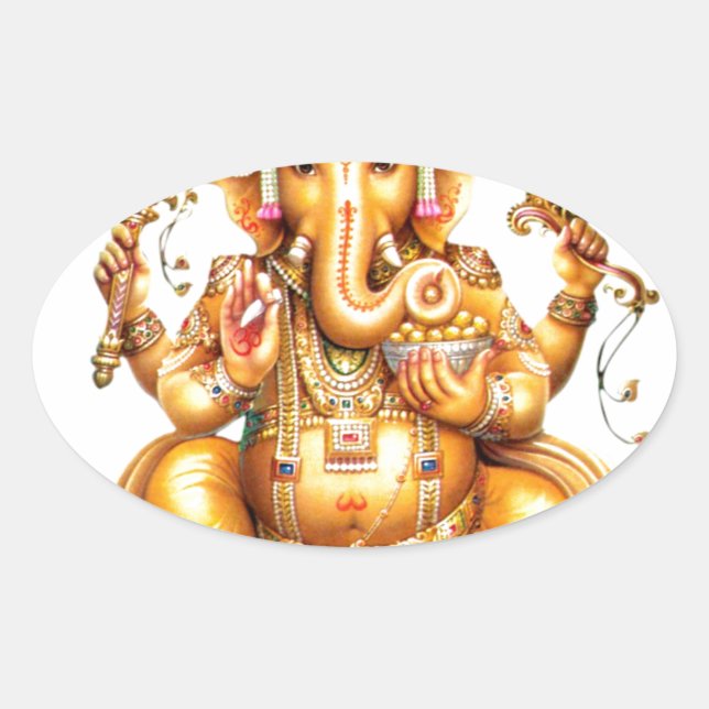 LORD GANESH HINDU GOD OVAL STICKER (Front)