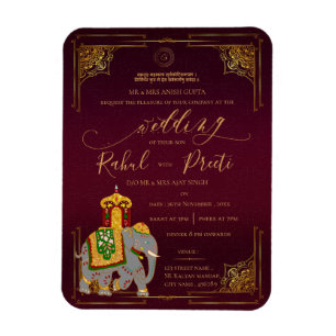 Lord Ganesh Red Gold Indian Wedding Invitation Magnet