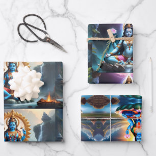 Lord Ganesh Wrapping Paper Flat Sheet Set of 3
