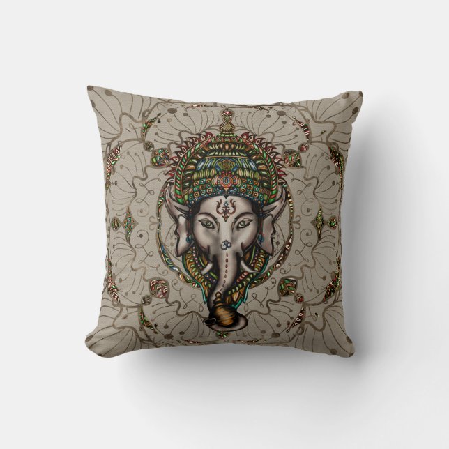 Lord Ganesha - Colour on Canvas Cushion (Front)