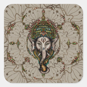Lord Ganesha - Colour on Canvas Square Sticker