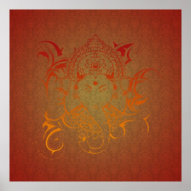 Lord Ganesha God India Hindu red orange yellow Poster (Front)