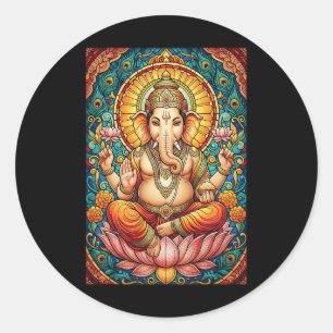 Lord Ganesha Stained Gl Hindu God Hinduism Classic Round Sticker