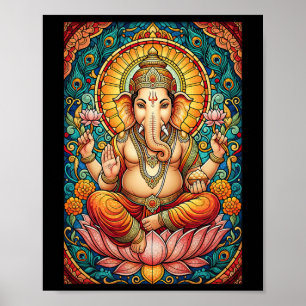 Lord Ganesha Stained Gl Hindu God Hinduism  Poster