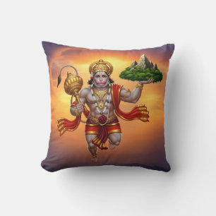 Lord Hanuman Flying Lifting Mountain Cushion