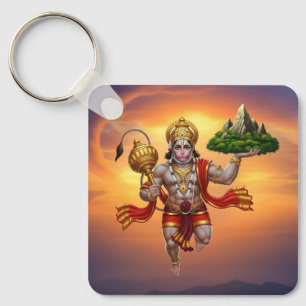 Lord Hanuman Flying Lifting Mountain Key Ring