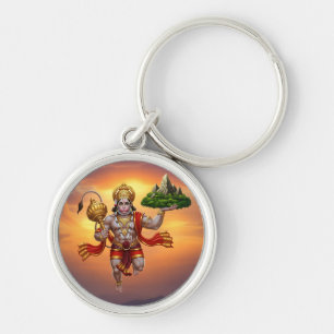 Lord Hanuman Flying Lifting Mountain Key Ring
